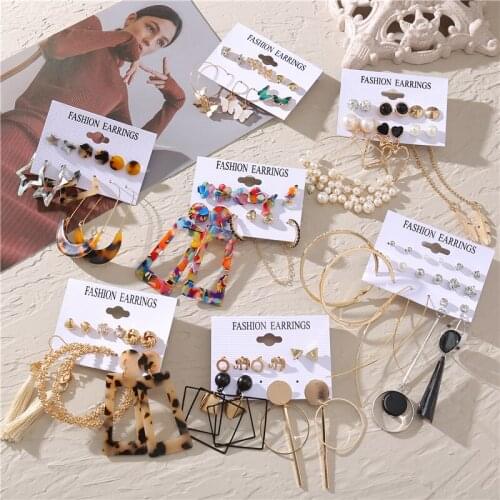 Bohemian Style Acrylic Earrings Set For Women Oversize Geometric Leopard Circle Earring Rainbow Color Earrings Jewelry