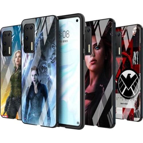 Tempered Glass Cover Shell Luxury Marvel Avengers Black Widow For Huawei P40 P30 P20 P10 Pro Plus Lite 5G 2019 Phone Case