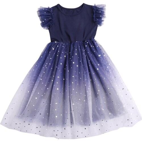 Children Girls Dresses Summer Flare Sleeve Princess Dress Sequin Butterfly Girl Costume Colorful Birthday Party Kids Dress