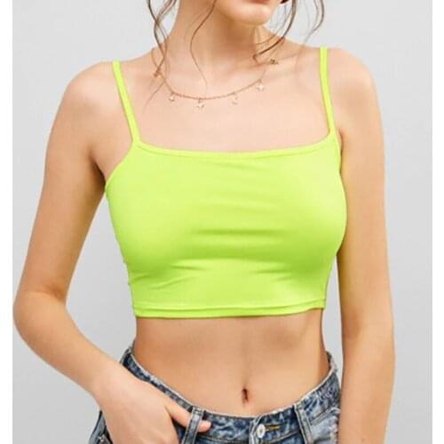 Hot sale Casual Neon Green Crop Top mujer Women Camis Streetwear Slim Sexy Summer Tops 2020 Strap neons Fashion Tops Femme топ