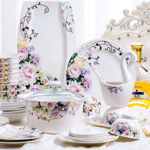 60 Heads jingdezhen ceramics Tableware Rice Bowl Dish Salad Noodles Bowl Plate Dinnerware Sets chinese dishes Tableware посуда