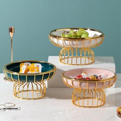 Ceramic Fruit Dish Snack Candy Dish Plate Nordic Creative Home Living Room Desktop Iron Fruit Basket Storage Holder Kitchen Tray