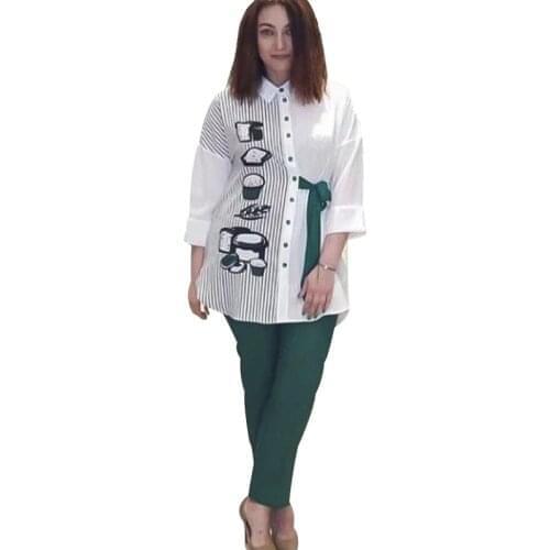 2 Piece Set Women Slim Solid Pants And 3/4 Sleeve Stand Collar Split Top 2020 Fashion Print Irregular Office Lady Suit Outfits