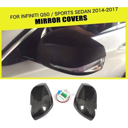 Dry Carbon Fiber Car Rear Review Mirror Cover Caps for Infiniti Q50 Sports Sedan 4 Door 2013 - 2017 Add On Style
