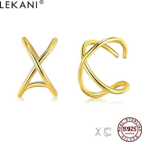 LEKANI 925 Sterling Silver Clip Earrings For Women Gold Helix Rock Punk Earring Female Anniversary Simple Fashion Jewelry Best