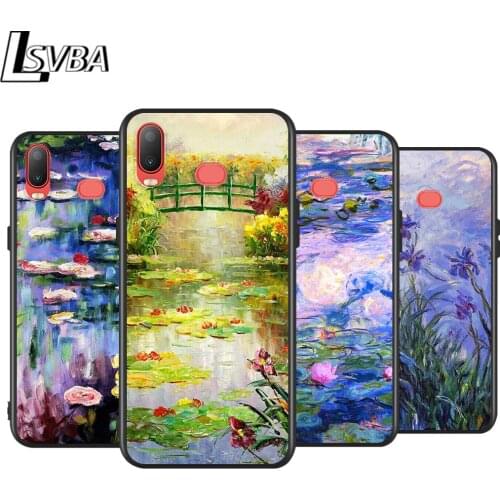 Monet Garden Lotus Bridge for Samsung Galaxy A9 A8 Star A750 A7 A6 A5 A3 Plus 2018 2017 2016 Black Phone Case Soft Cover