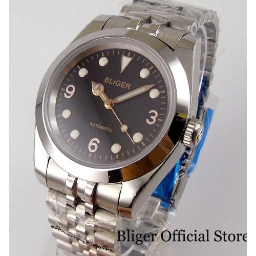 BLIGER Stainless Steel Self Winding 39mm Men Watch Flat Sapphire Glass 24 Jewels NH35A Movement Luminous Dial Jubilee Bracelet
