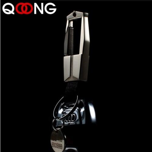 QOONG Fashion Men Keychain Car Keyring Genuine Leather Key Chain Key Ring Metal Auto Key Holder For Men Custom Lettering Y07