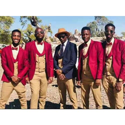 New Designs High-end Wedding Men Suit 3 Piece Burgundy Best Man Groom Dress Tuxedo Suit Jacket Double Breasted Vest with Pants