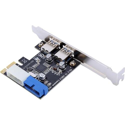 New USB 3.0 PCI-E Expansion Card Adapter External 2 Port USB3.0 Hub Internal 19pin Header PCI-E Card 4pin IDE Power Connector