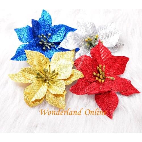 Wholesale 13cm 4 Colors Double Christmas Flower Head Artificial Silk Flowers For Holiday Home Decoration Christmas Supplies