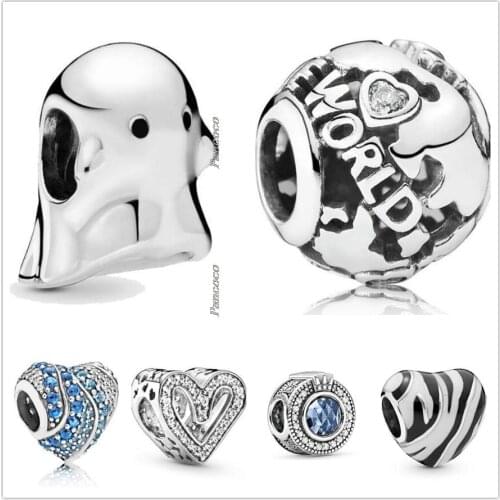 Original 925 Sterling Silver Sparkling Blue Crown O With Crystal Charm Beads Fit Pandora Bracelet & Necklace Jewelry