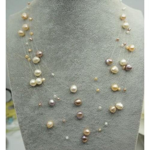 Natural Pearl Jewelry White Pink Purple Baroque 5 Rows Genuine Freshwater Pearl Necklace Mothers Day Gift Fashion Jewelry ,Love