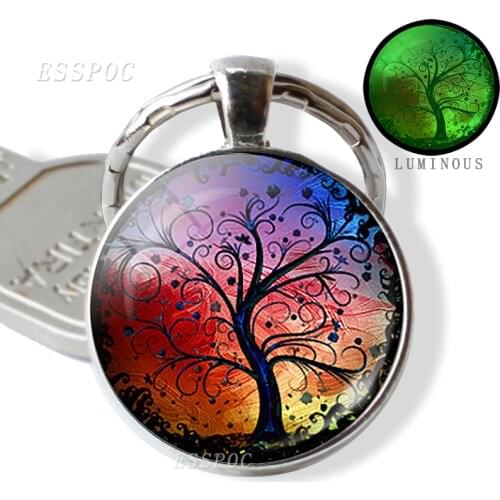 Tree of Life Jewelry Luminous Picture Glass Alloy Keychains Key Rings Glow In The Dark Jewelry Bag Pendant