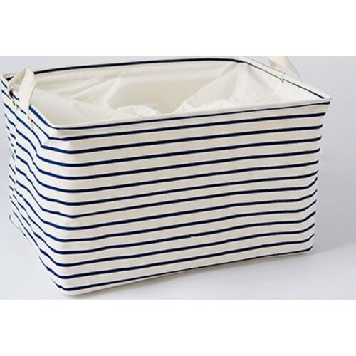S/M/L Blue Striped Cotton Storage Basket Storage Bags for Kids Toys Dirty Clothes Folding Organizer Clothes Laundry Basket