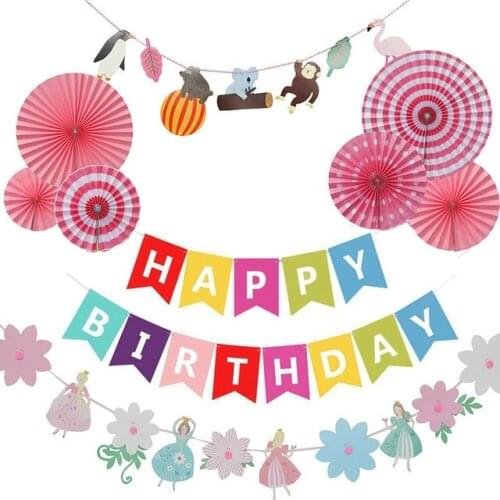 Six Paper Fan Flower Sets Decorate Background Walls, Shopwindows, Birthday Flower Pulling Tropical Rainforest Flag Pulling Sets