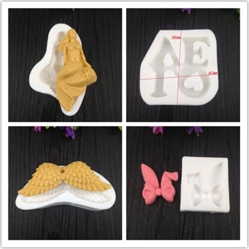 Plaster table, lovely rabbit ears, angel wings, Mermaid sugar cake liquid silica gel mold sugar mold DIY chocolate mold WMJ-819