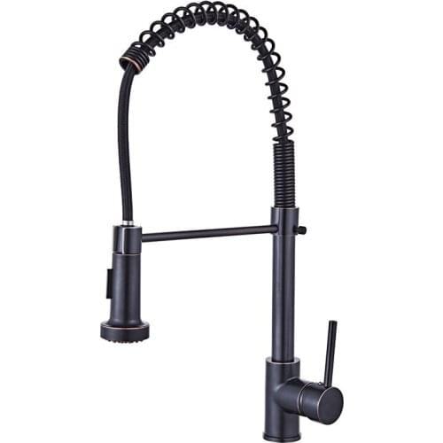 Spring Pull Down Kitchen Faucet 360 Swivel Hand held Shower Kitchen Faucet Mixer Crane Hot & Cold Black Oil Brushed Spring Taps