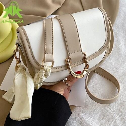2021fashion Buckle Shoulder Bags Color Contrast Luxury High Quality Ladies Messenger Bags Ribbon Saddle Bag Small Crossbody Bags