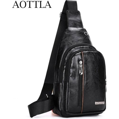 AOTTLA New Leisure Fashion Mens Chest Bag Multi High Quality Pu Leather Backpack For Male Shoulder Bags Man Brand Travel Packs