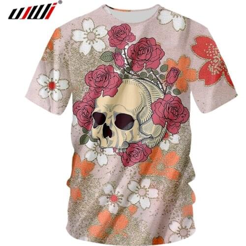 UJWI 3D Printed Beautiful Wreath Skulls O Neck Tshirt Mens Spandex Clothing New Arrivals Tee Shirt Chinese Style Man T-shirt