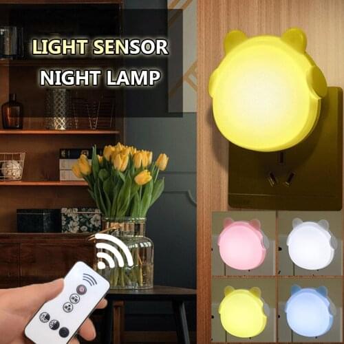 Smart Remote Control LED Night Light AC110-220V Carton Bear Baby Night Lamp Light Sensor Wall Lamp forKitchen Stairs Toilet Home