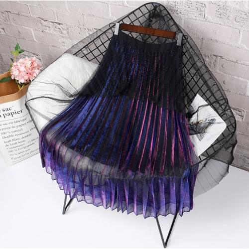 UPPIN Sexy Gradient Colors Pleated Skirts for Women High Waist Spring Winter Long Tulle Girls gothic skirts womens