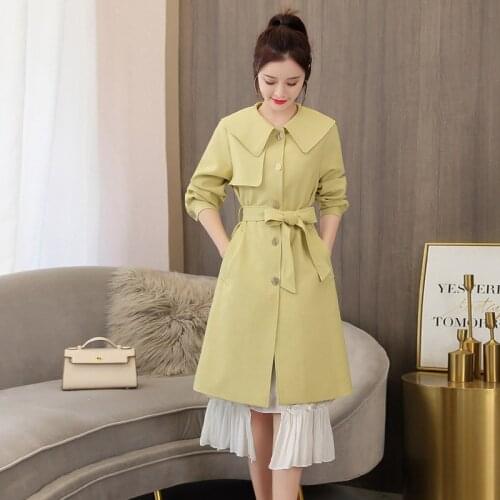 Windbreaker Womens Single-breasted Lace Stitching Mid-length 2020 Spring Korean Fashion Was Thin Temperament Trench Coats Z655