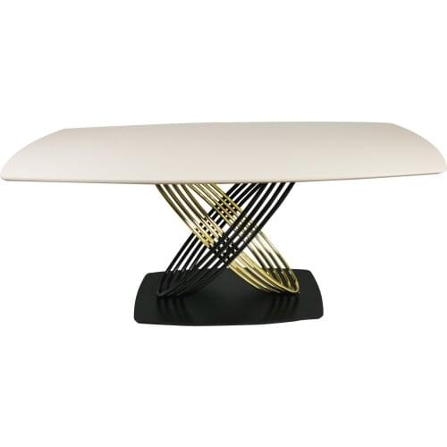 ChinaFurniture Manufacturing Factory Modern Light Luxury MDF Board Table Top Stainless Steel Feet Dining Table