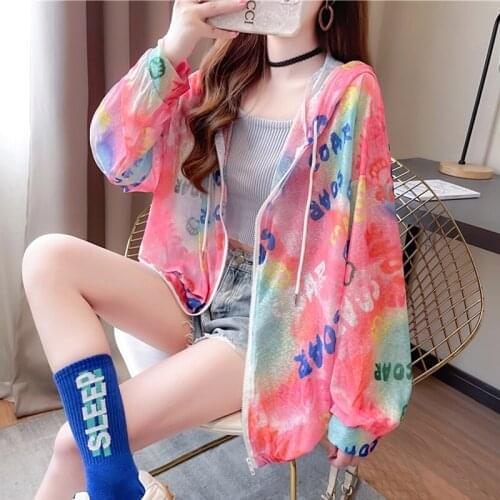 Womens Thin Jacket Summer Pink Shirt Cardigan Sun Protection Clothing Female Letter Print Outerwear Women Hooded Zipper Shirts