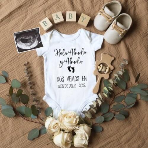 Pregnancy Announcement Newborn Baby Bodysuit Hello Grandma Grandpa See You In July 2022 Rompers Baby Boy Girl Jumpsuit Baby Sets