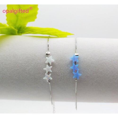 1pc/lot)Hot!! Free shipping 6mm Opal Mini star Bracelet With 925 Silver Synthetic white/light blue Opal Bracelet for girls gift