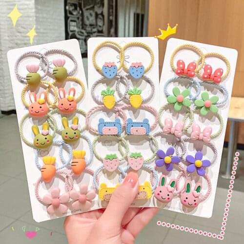 10PCS/Set New Girls Lovely Rubber Bands Cute Hairpin Cartoon Flower Scrunchie Ponytail Holder Headband Fashion Hair Accessories