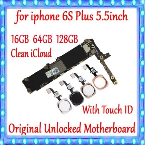 100% Original for iPhone 6S Plus Motherboard With Touch ID factory unlocked for iphone 6SP 6S Plus Mainboard 16gb 64gb 128g