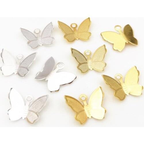 SIXTY TOWFISH 100 Pieces DIY Jewelry Accessories 11*13mm Copper Silver Color/Gold Color Butterfly Flower Slice Charms Base
