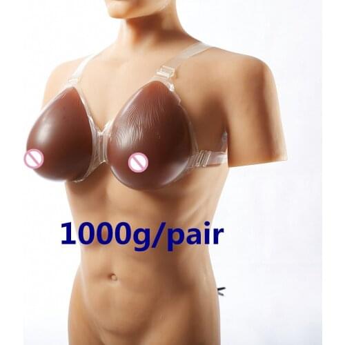 1000g/pair Strap On Silicone Artificial Breast Fake Boobs Breast Forms For Drag Queen Men Crossdresser Transgender