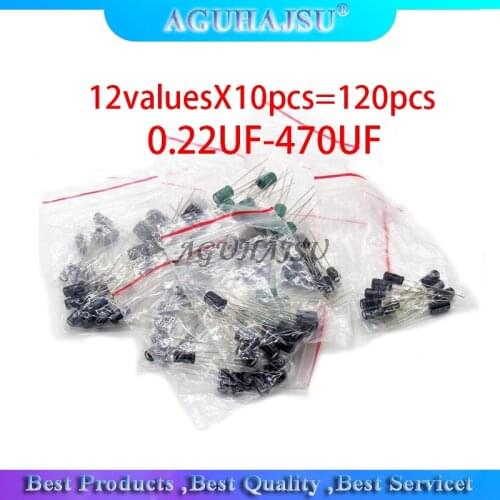 12valuesX10pcs=120pcs 0.22UF-470UF Aluminum electrolytic capacitor component diy assortment kit new and original