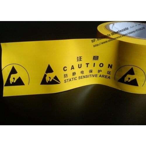 1x 60mm* 20 Meters Adhesive ESD Caution Warning Tape, Ground Work Area Static Sensitive Attention Floor Tape