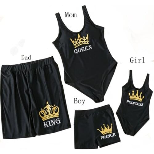2021 Family Matching Swimsuit One Piece Women Childrens Swimwear Men Shorts Mother Daughter Kid Son Girl Crown Swimming Suit