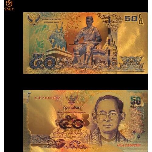 24k Colorful Thai Gold Banknote 50 Baht Gold Foil Money Double Sided Printing Currency Paper Collection And Holiday Gifts
