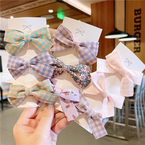 3PCS/set New Korean Flower Plaid Hair Bows Hairpin Fruit Print Girls Hair Clips Cloth Barrettes Women Kids Hair Accessories