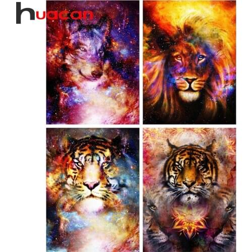 Huacan Diamond Embroidery Complete Kit Tiger Lion 5D Diamond Painting New Wolf Mosaic Animals Creative Handicraft Hobbies