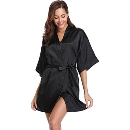 Satin Robe Female Intimate Lingerie Sleepwear Silky Bridal Wedding Gift Casual Kimono Bathrobe Gown Nightgown Sexy Nightwear