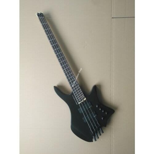 Free shipping stock clearance High quality custom version 4 string headless electric bass black fanfrets no head bass guitar