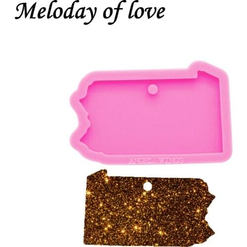 Shiny Glossy Pennsylvania silicone mold diy USA state shape map epoxy resin molds jewelry making custom mould keychain DY0224
