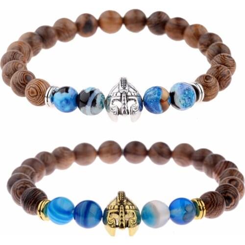 Bracelet Natural Wood Stone Bracelet Beaded Fashion helmet Bracelets For Men Hewelry gift