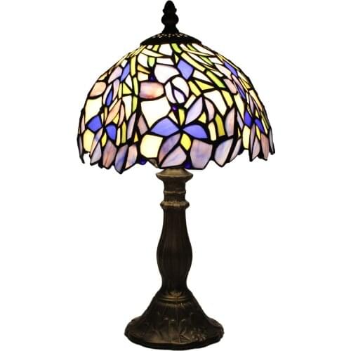 Stained Glass Iris Table Lamp Bedroom Desk Light Art Decor Lighting Fixture