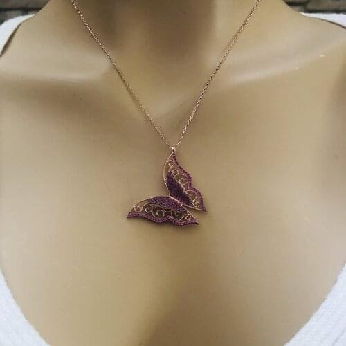 Double Wing Butterfly 925 Sterling Silver Necklace Women Girls Gift Jewelry Accessories Fashion Handmade Elegant Chain