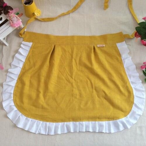 Handmade double linen half-length apron fungus lace cute restaurant kitchen apron solid color