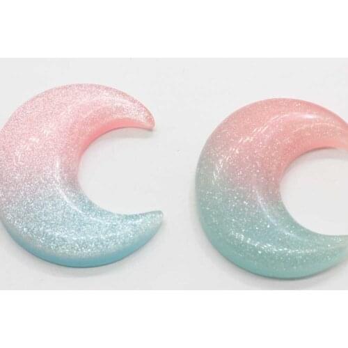Cute Gradient Color Moon Flat Back Resin Cabochon Flatback Glitter Cabochons Embellishments For Scrapbooking DIY